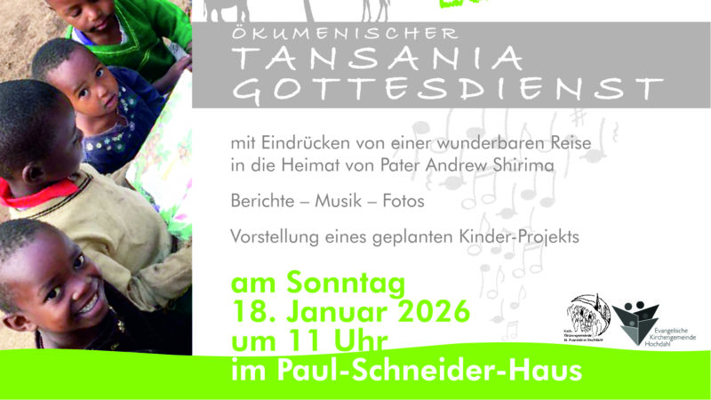 Tansania-Gottesdienst am 18.01. um 11h im Paul-Schneider-Haus